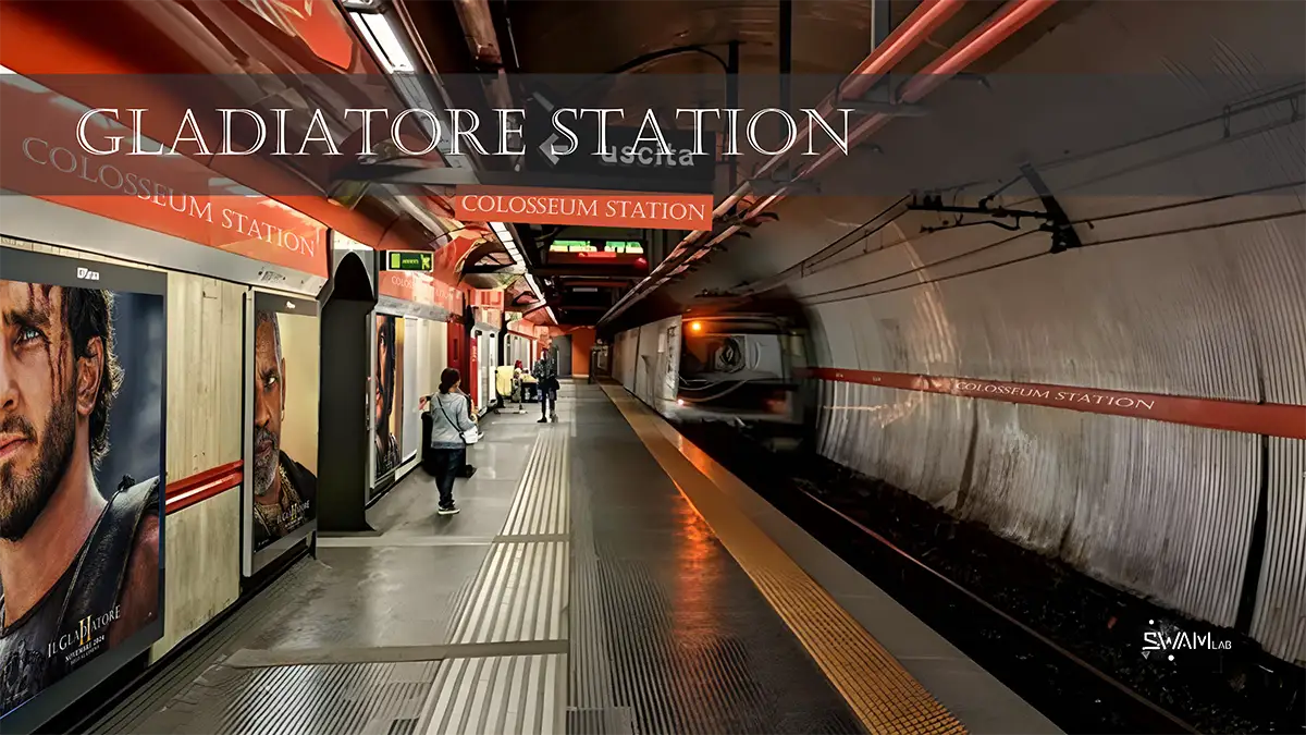 Brandizzazione stazione Roma Atac Metro domination film Il Gladiatore 2 SwamLab